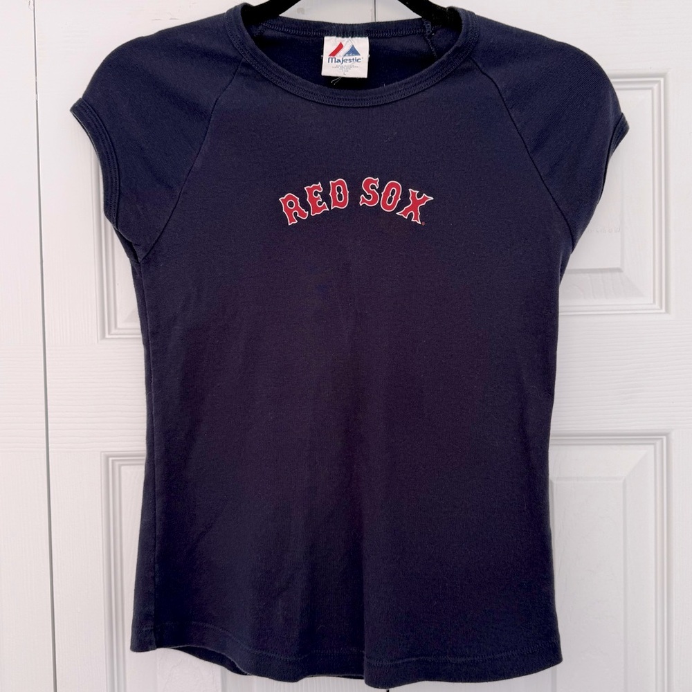 Vintage Majestic 100% Cotton Red Sox Baby Tee Navy Blue